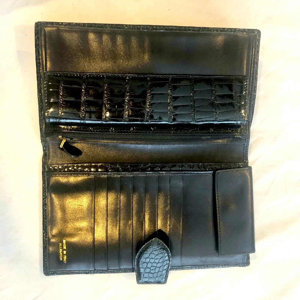 Women's long Alligator wallet black - Made in Italy - Picture 4 of 12